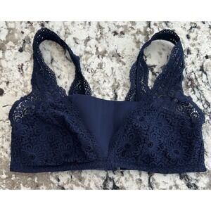 Aerie Navy Blue Lace Bralette, Adjustable Straps, Hook & Eye Closure ‎ wireless
